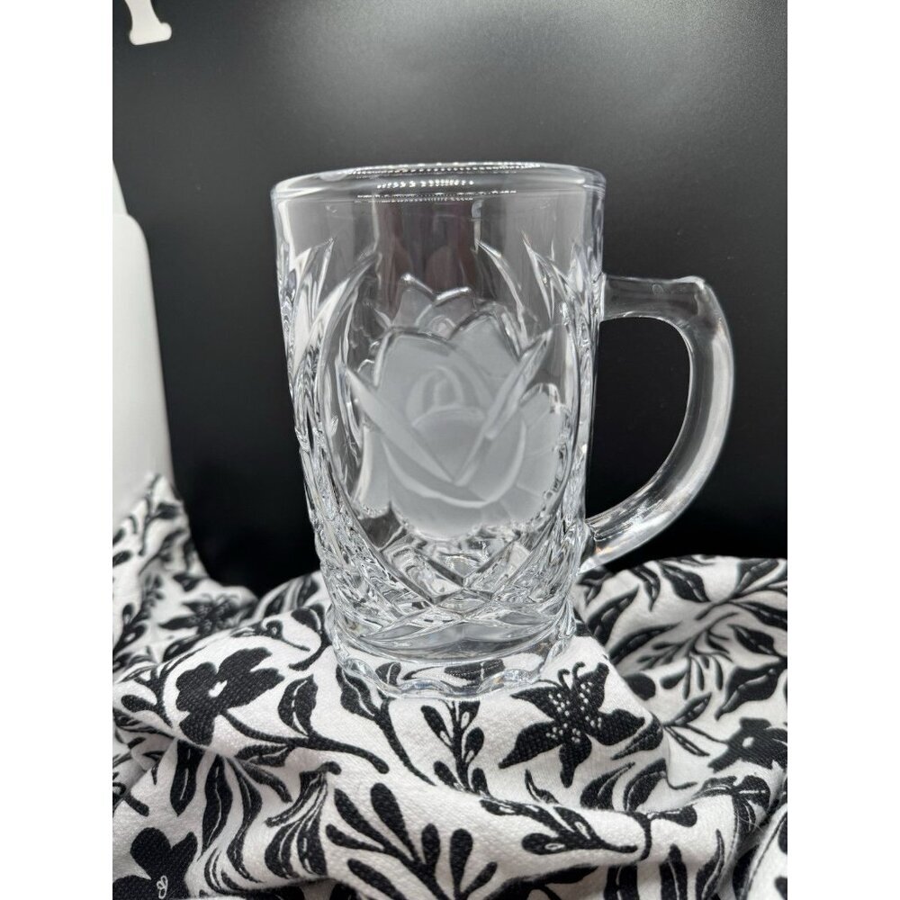 Mikasa Frosted Rose Glass Mugs - Elegant Clear Glass